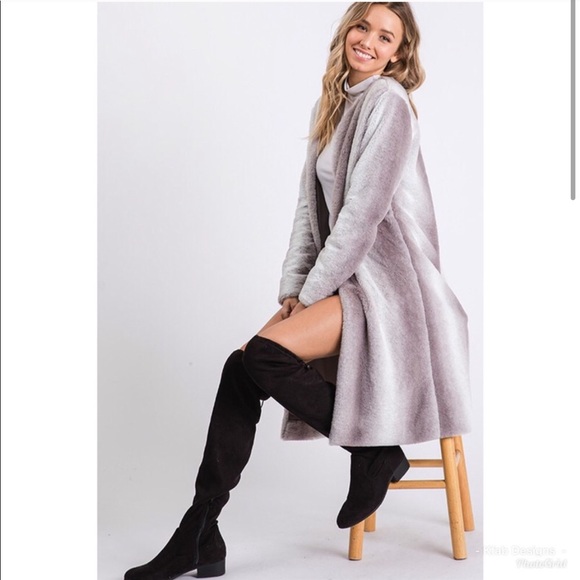 Luxurious Faux Fur Open Front Long Coat - Picture 3 of 7